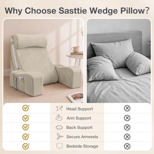Sasttie 15-25 inch Adjustable Reading Pillow with Armrests, Beige - Image 6