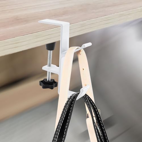 Desk Mount Bag Holder Hook Clamp-On Backpack Hanger Portable Desk Mount Headphones Holder Reduce Desk Clutter for Table Desk, Under Counter (White) - Image 2