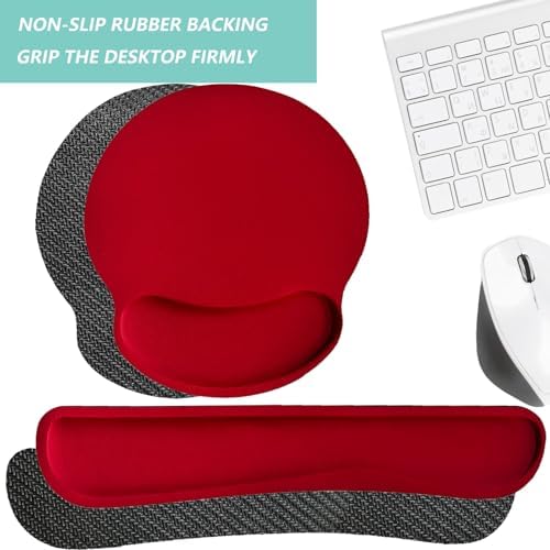 Keyboard Wrist Rest Pad Mouse Pad with Wrist Support Set of 3, Mousepad with Non-Slip Rubber Base, Ergonomic Memory Foam Mouse Wrist Cushion Support for Home Office Laptop Computer Gaming, Red - Image 4