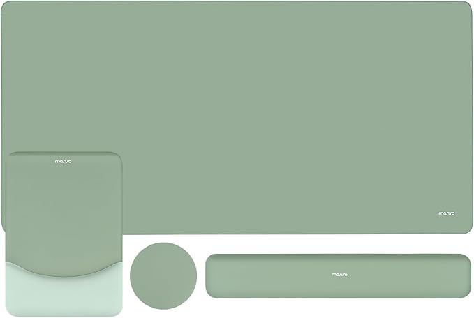 MOSISO Keyboard Mouse Pad Set, Large Gaming Mouse Pad&Keyboard Wrist Rest | Rectangular Mousepad with Wrist Rest&Coaster, Ergonomic Non-Slip&Easy Typing Pad with Curved Silicone Lining, Antique Green by MOSISO