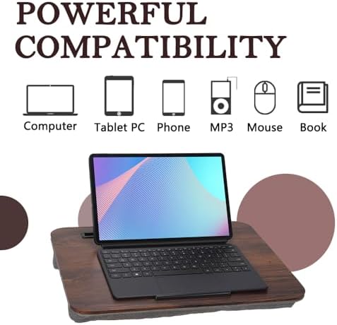 Portable Laptop Desk Fits Up to 16“ Laptops, with Tablet Slot, Built-in Cushion, Great for Home & Office,Lap Desk for Laptop,Lap Desk with Cushion (Rustic Brown, Medium) - Image 6