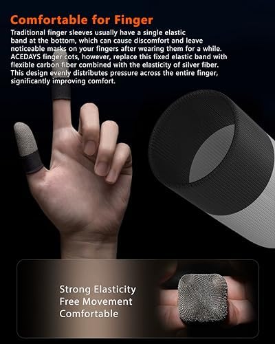 ACEDAYS Gaming Finger Sleeves,100% Visible Silver Fibers,Just Right Pressure/Breathable/Sweatproof,Gaming Gloves for PUBG Mobile/Knives Out/Call of Duty Mobile（10pcs） M - Image 3