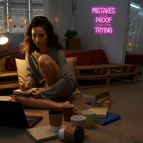 Allball Mistakes Are Proof You Are Trying Neon Sign, Motivational Neon Sign USB Powered LED Dimmable, for Classroom Office Children Room Bedroom Living Room Sign, Graduation Gift(11.8 * 11 In) - Image 5