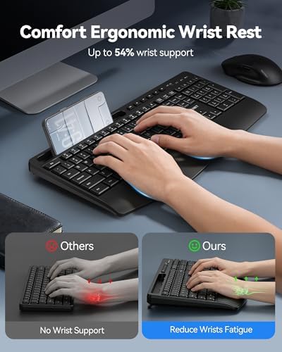 TECKNET Wireless Keyboard and Mouse Combo, Full Size Ergonomic Keyboard and Mouse with Wrist Rest & Phone Tablet Holder, Sleep Mode, 2.4G Lag-Free Cordless Silent Computer Mouse for Laptop PC Windows - Image 2