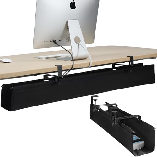 MAXECHO Under Desk Cable Management Tray 48" - Clamp on Wire and Cable Organizer for Storage and to Hide Cords - Ideal for Home Office - Premium Black Fabric Design by MAXECHO