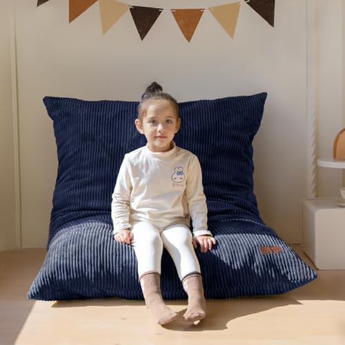 MAXYOYO 3 in 1 Kids Bean Bag Chair, Comfy Floor Sofa with Removed Cover | Convertible Chair Folds from Bean Bag to Lounger, Floor Couch with High-Density Foam Filling, Floor Sofa for Gaming, Navy by MAXYOYO