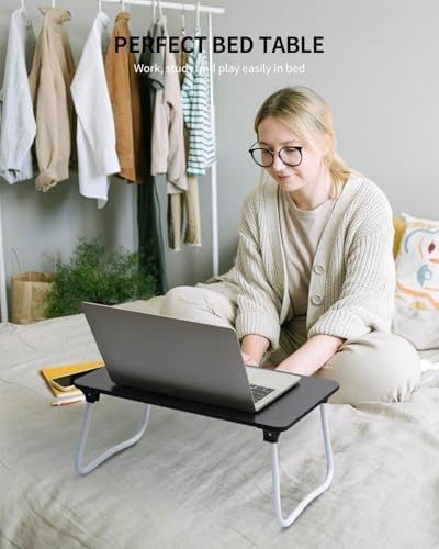 Ruxury Foldable Lap Desk Laptop Stand Bed Desk Table Tray, Breakfast Serving Tray, Portable & Lightweight Mini Table, Lap Tablet Desk for Sofa Couch Floor - Black - Image 4