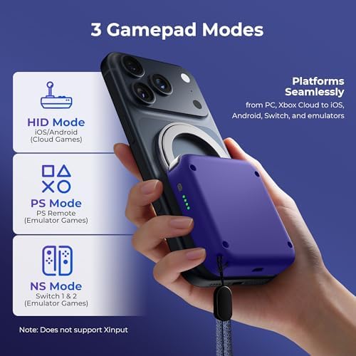 abxylute M4 Snap-On Mobile Gaming Controller for Android & iPhone, Switch 1&2, Portable Bluetooth Controller, Pocket-Sized Retro Arcade Phone Gamepad Kickstand, Dual Joystick Turbo Pro Gaming Magnetic (Blue) - Image 4