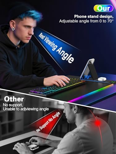 Mouse Pad with Foldable Phone Holder & Wireless Charger, XXL RGB Gaming Mousepad 31.5"x15.8" Large Desk Mat for Keyboard, Black Desk Pad with Dual Qi Charging Station | 11 Colors 5 Modes | Waterproof - Image 2