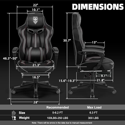Vonesse Gaming Chair for Adults, Reclining Gaming Chairs with Footrest and Massage, Computer Gaming Chair for Heavy People,Ergonomic Gamer Chair Big and Tall (Black/Gray) - Image 3