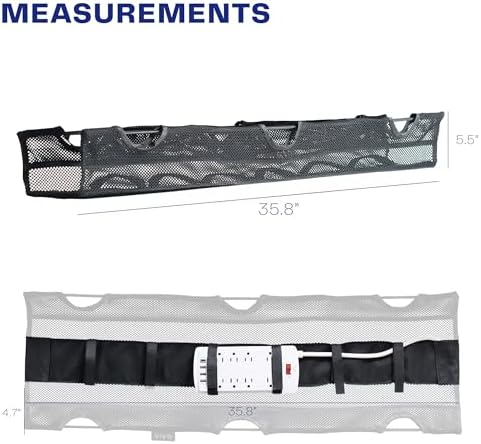 VIVO Under Desk 36 inch Mesh Net Cable Management with Power Strip Holder, Wire Organizer, Adjustable Home Office Standing Desk Cord Storage, Black, DESK-AC36MH-S - Image 3