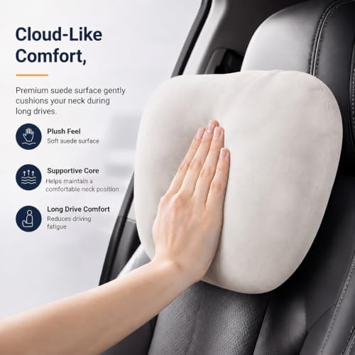 2 PCS Car Pillow for Driving Seat Soft Suede Headrest Neck & Lumbar Support | Universal Fit,Pain Fatigue Relief,Comfortable Plush,Elastic Adjustable Strap,Travel Sleep,Breathable Machine Washable Cover - Image 2