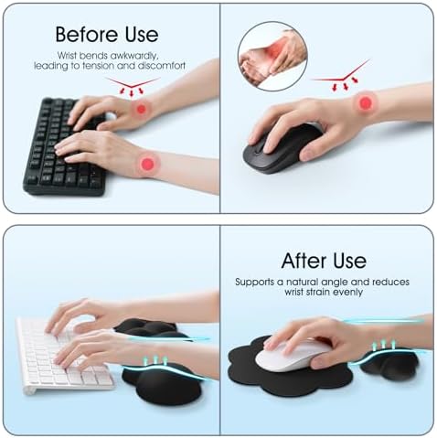 Cloud Wrist Rest Keyboard Cushion and Cloud Mouse Pad, Black | 4-in-1 Ergonomic Cloud Keyboard Wrist Rest Set, Memory Foam, Arm Support for Palm, Cute Desk Accessory for PC Gaming Setup - Image 3