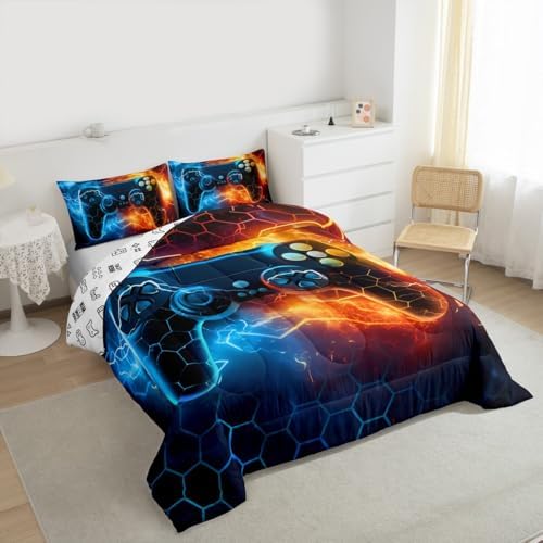 Feelyou Gamer Comforter Set Toddler Size, Gaming Comforter for Kids Boys Girls Light Gamer Bedding Set Game Room Decor Duvet Set 2Pcs - Image 2