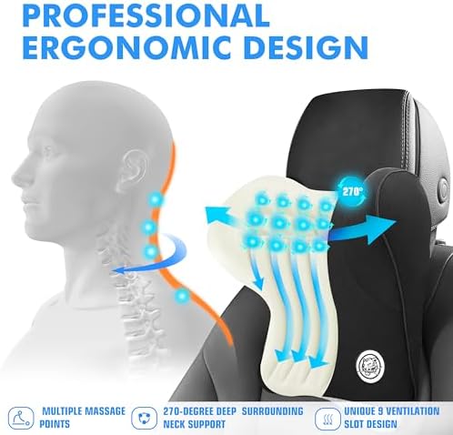 Car Neck Pillow for Driving Seat Car Headrest Pillow with Flexible Strap, 100% Memory Foam Neck Support Pillow for Car, Office Chair Black Pack of 2 - Image 2