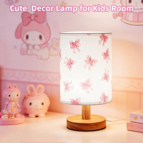 Pink Bow Bedside Table Lamp for Bedroom,Kids Room Decorative Lights 3 Colors Dimmable Nightstand Night Light with Flaxen Fabric Shade Desk Lamp for Girls Boys Birthday Gifts for Home Living room Decor - Image 6