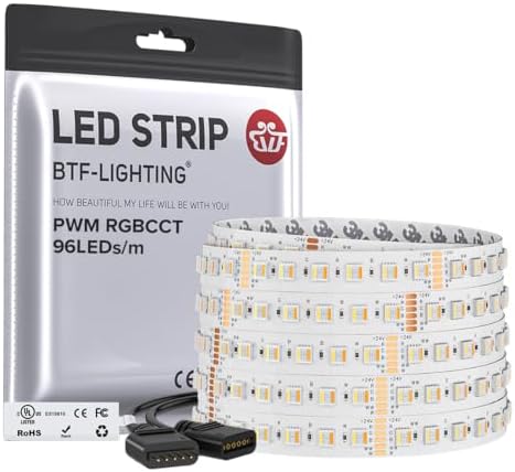 BTF-LIGHTING RGBCCT LED Strip UL Listed 16.4ft 96LED/m 300LED DC24V IP30 by BTF-LIGHTING