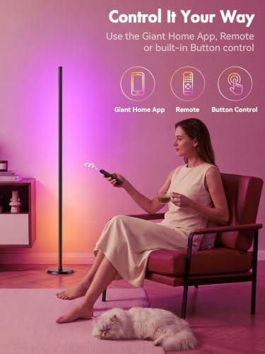 RGBICW Corner Floor Lamp, Smart LED Floor Lamp for Ambient Lighting with 16 Million Colors, App & Remote Control, 68 Scene Modes, Music Sync, Adjustable Warm White for Bedroom Living Room - Image 2