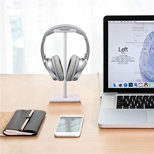 Headphone Stand Gaming Headset Holder Universal Aluminum Metal Headphone Holder Hanger with Aluminum Supporting Bar Flexible Headrest ABS Solid Base for All Headphone,White - Image 2