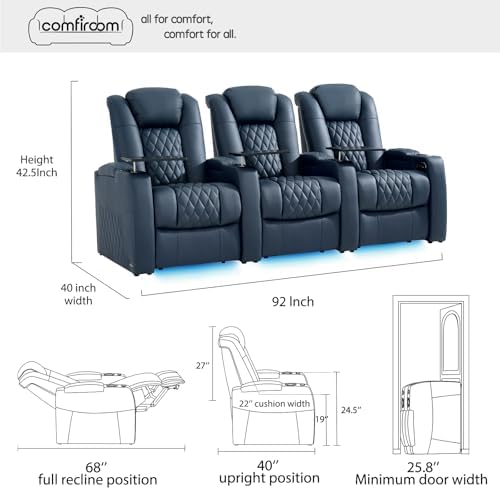 comfiroom Top-Grain Leather Home Theater Seating, Dual-Motor Power Recliner - Image 3