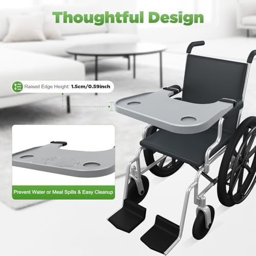 22.83 * 20.67in Abs Removable Wheelchair Tray Table W/2 Cup Holders,Disabled Portable Lap Tray,Detachable Wheelchair Table Accessory Attachment,Adult Wheelchair Tray for Eating, Reading, Resting. - Image 5