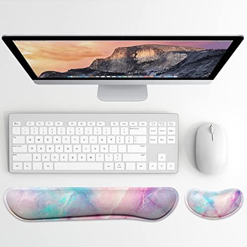 Dapesuom Enlarge Keyboard Wrist Rest, Memory Foam Wrist Cushion for Desk Mats Support, Pain Relief Keyboard Mouse Pad Rests Set with Non-Slip Base for Gaming Laptop Office Computer, Colorful Marble - Image 2