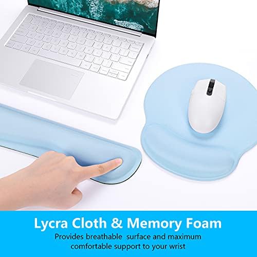 Dapesuom Keyboard Wrist Rest and Mouse Pad with Wrist Support, Memory Foam Cushion for Keyboard and Mouse Set, Ergonomic Desktop Pad Rests with Non Slip Base for Easy Typing & Pain Relief, Sky Blue - Image 4