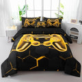 Queen Comforter Set with Sheets, 6Pcs Black and Gold Gaming Bedding Set for Boys, 3D Game Console Bed in A Bag, Gamepad Print Teen Boy Bedding for Bedroom (Gold, Queen) by BYHOFMLY