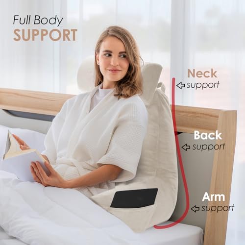 Nestl Reading Pillow with Portable Laptop Lap Desk - Shredded Memory Foam Back Support Pillow for Sitting Up in Bed and Couch Rest Pillows with Arms, Bed Tray Table with Foldable Legs, Linen - Image 7