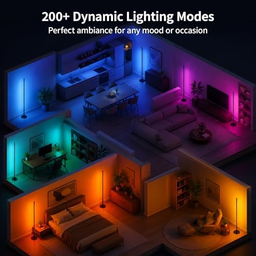 Smart RGBICW LED Corner Floor Lamp with App & Remote Control, 16 Million DIY Colors, Music Sync, Modern Color-Changing Ambient Lighting Standing Lamps for Living Room, Bedroom, Gaming Rooms - Image 6