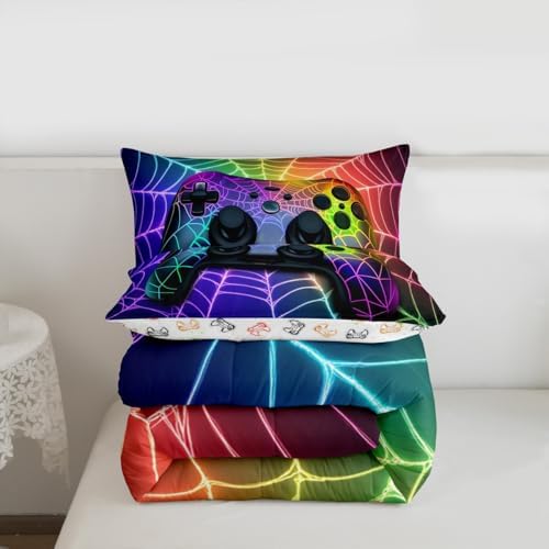 Erosebridal Gaming Comforter Set Rainbow Spider Web Kids Comforter Sets,Game Consoles Bedding Gothic Cobweb Sports Bedding Sets for Boys King,Gamer Room Decor for Boys Bedroom Decor Gamer Gifts - Image 7
