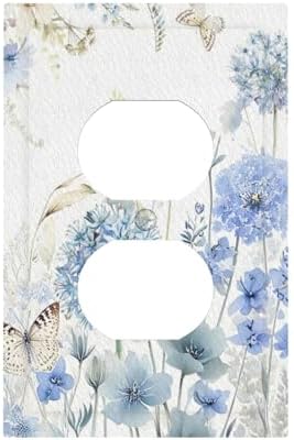 Outlet Covers Blue Floral Hydrangea Watercolor Wildflower Decorative 1 Gang Duplex Light Switch Cover Plate Single Electrical Receptacle Wall Plate Plug Switchplate Faceplate for Bedroom Decor by JOOJIAO