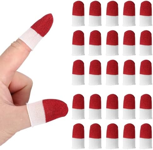 PATIKIL Controller Finger Thumb Sleeve, 40 Pack Mobile Gaming Finger Sleeve Silver Fiber Tip Gloves Anti-Sweat Breathable for Game Phone Touchscreen Devices, White/Red by PATIKIL