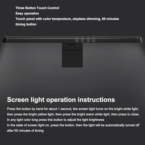 Cyrank Curved Monitor Light Bar, 3 Color Temperature LED Computer Desk Lamp Touch Control Monitor Lamp Type C Computer Light Clip on Keyboard Light - Image 4