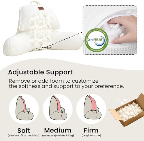 Adjustable Firmness Waffle Back Support Cooling Reading Pillow, Ivory, 17" - Image 2