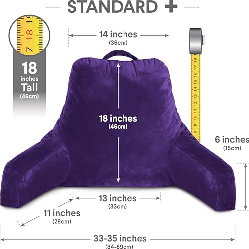 Husband Pillow Reading Pillow with Arms - Standard Backrest for Sitting Up in Bed - Firm Support Bed Rest Pillow for Adults, Neck Roll, Removable Cover -TV, Reading, Lounging - Purple - Image 4