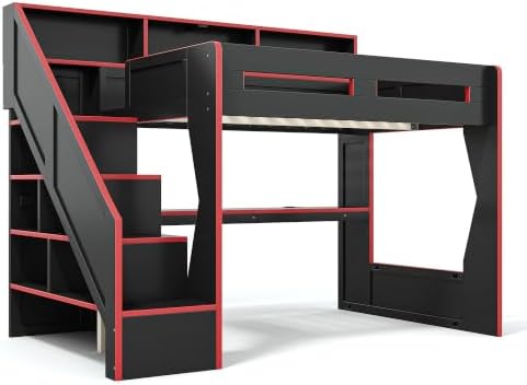KEIKI Full Size Gaming Loft Bed with Storage Stairs, LED Lights & Desk - Image 3