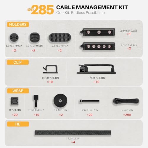 285 PCS Cable Management Kit - for Computer TV Under Desk - Black - Image 2