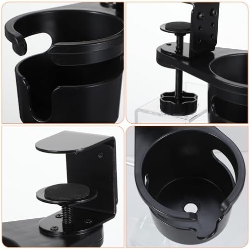 2 Pack Desk Cup Holder Clamp, 360° Rotating Anti-Spill Clip on Cup Holder for Desk, Adjustable Metal & ABS Drink Holders for Coffee Mugs, Water Bottles, Gaming Accessories - Image 3