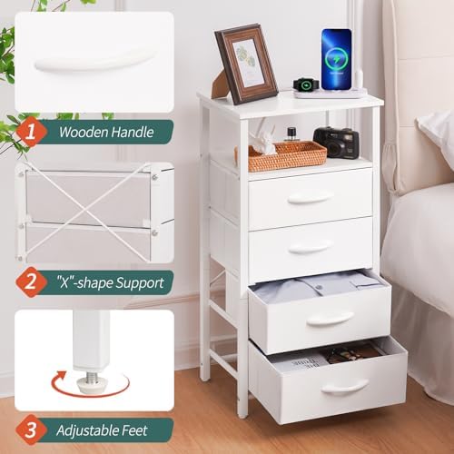 Yoobure Night Stand - LED White Nightstand with Charging Station for Dorm - Image 6