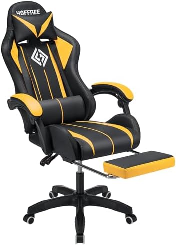 HOFFREE RGB Gaming Chair with Speakers Massage LED Lights Game Chair-Yellow | Bluetooth Computer Gaming Chair with Footrest Video Game Chair for Adults Ergonomic High Back Gamer Chair with Lumbar Support - Image 5