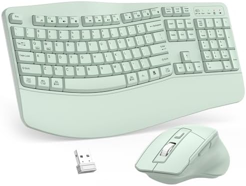 Wireless Keyboard and Mouse Combo, 2.4G Ergonomic Wave Key(Avocado Green) by Unknown