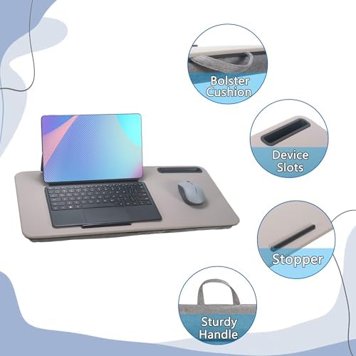 Portable Laptop Desk Fits Up to 16“ Laptops, with Tablet Slot, Built-in Cushion, Great for Home & Office,Lap Desk for Laptop,Lap Desk with Cushion (Gray, Large) - Image 4