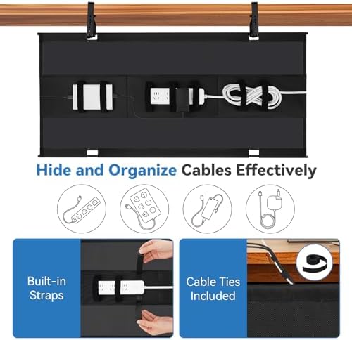 SHUWEI 36" Under Desk Cable Management Tray, Premium Fabric Cable Management for Desk, Clamp/Screw Mount Cable Tray for Office and Home (Off White, 36" L) - Image 2