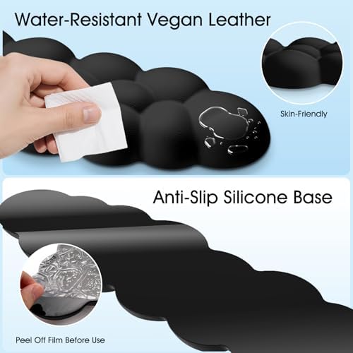 Cloud Wrist Rest Keyboard Cushion and Cloud Mouse Pad, Black | 4-in-1 Ergonomic Cloud Keyboard Wrist Rest Set, Memory Foam, Arm Support for Palm, Cute Desk Accessory for PC Gaming Setup - Image 5