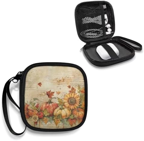 Pumpkin Maple Leaf Thanksgiving Earphone Case Earbuds Small Carrying Cases Portable Headphone Organizer Storage Pouch Bag with Handle Make The Headphone Cable to Be Better Placed - Image 2
