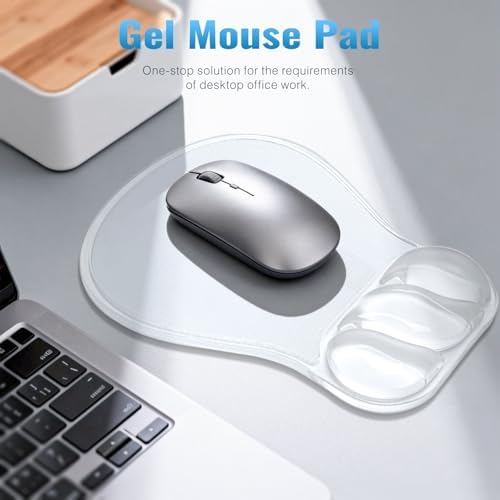 Ospelelf Mouse Pad with Wrist Rest Set Gel Ergonomic Wrist Support Anti-Slip Rubber Bottom Office Women Desk Accessories for Computer, Laptop and Gaming, Clear - Image 2