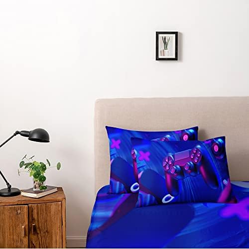 3D Print Gamepad King Size Bed Blue Gaming Duvet Cover Set Boys Comforter Covers and Pillow Shams Gamer Bedroom Decorations Bedding Sets - Image 2