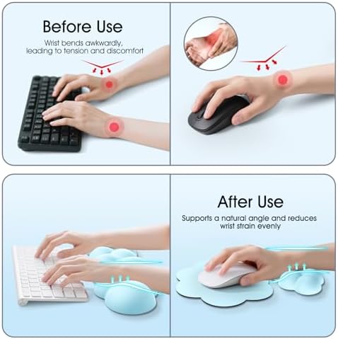 Cloud Wrist Rest Keyboard Cushion and Cloud Mouse Pad, Blue | 4-in-1 Ergonomic Cloud Keyboard Wrist Rest Set, Memory Foam, Arm Support for Palm, Cute Desk Accessory for PC Gaming Setup - Image 3
