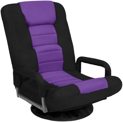 Best Choice Products Swivel Gaming Chair 360 Degree Multipurpose Floor Chair Rocker for TV, Reading, Playing Video Games w/Lumbar Support, Armrest Handles, Adjustable Foldable Backrest - Black/Purple by Unknown